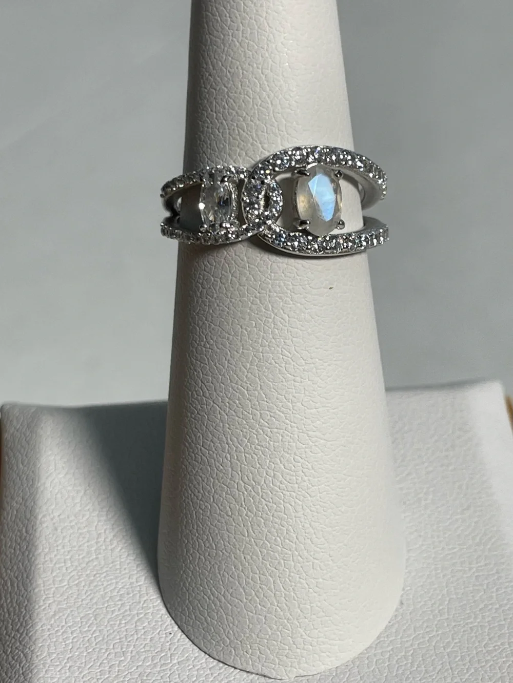 Bomb Party Sterling Ring Sz 6 Forever Linked .925 Sterling/Moonstone & CZ